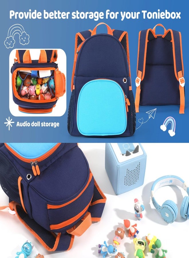 OUKNAK حقيبة ظهر للتخزين من OUKNAK لجهاز Toniebox، حقيبة حمل لمجموعة مشغل الصوت Toniebox 2 ومجموعة Tonie Figurines وسماعات الرأس (أزرق داكن) - Image 3